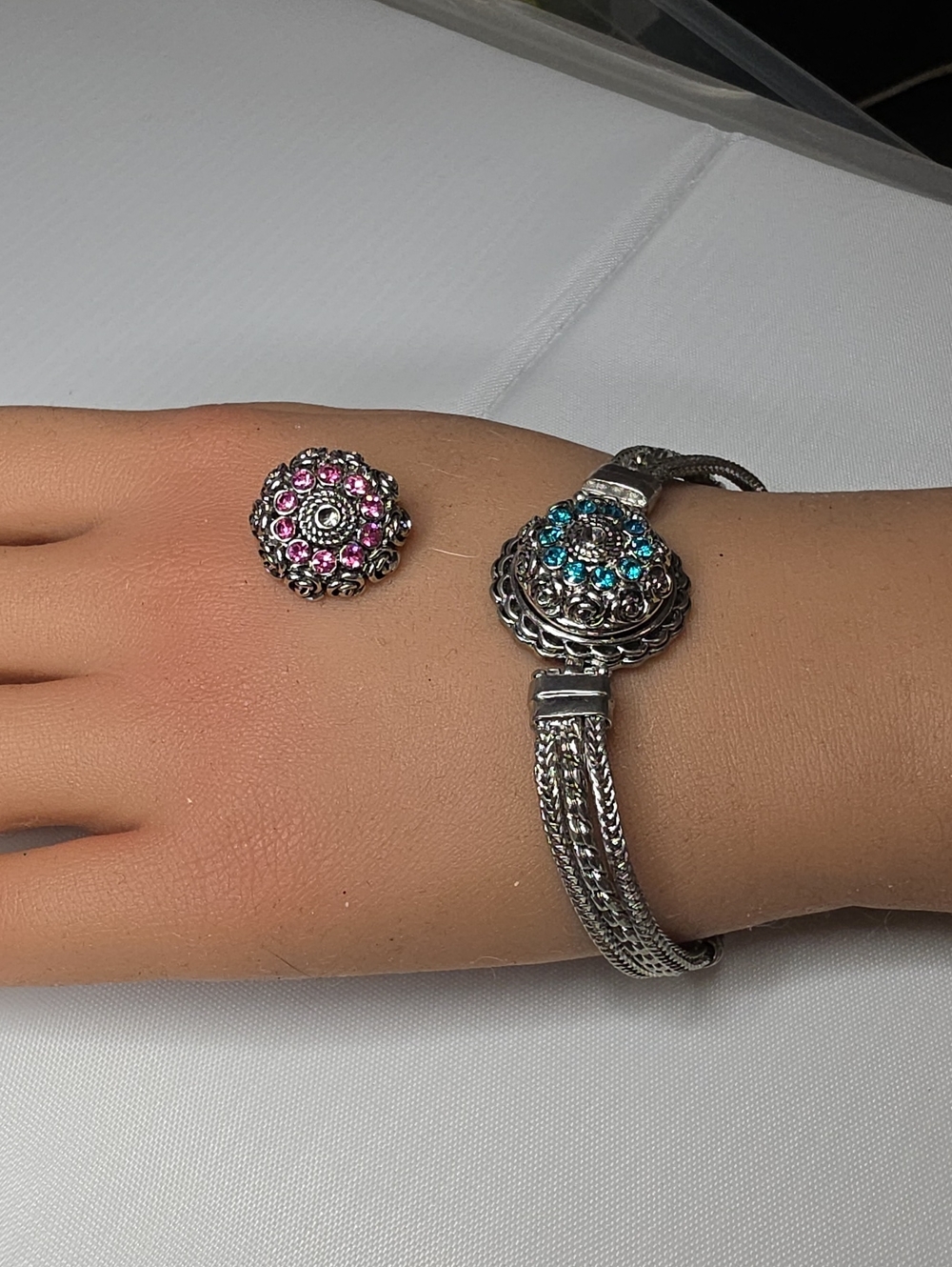 Sterling-Style Silver Bracelet with Blue Crystal Medallion